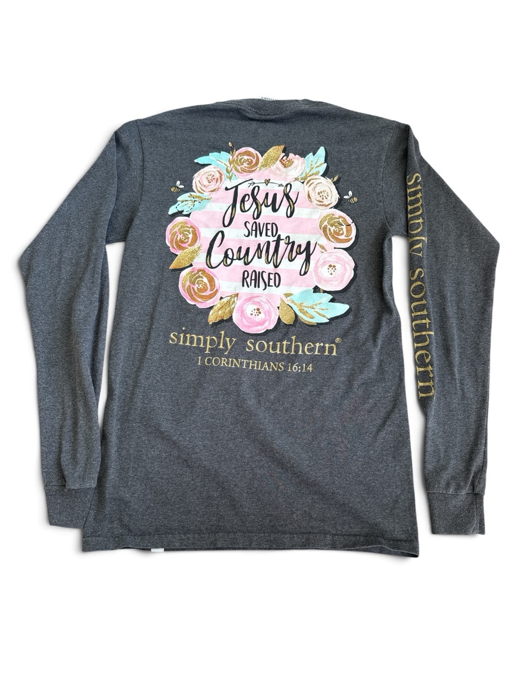 Simply Southern āJesus Saved, Country Raisedā Long Sleeve Graphic T-Shirt Size S